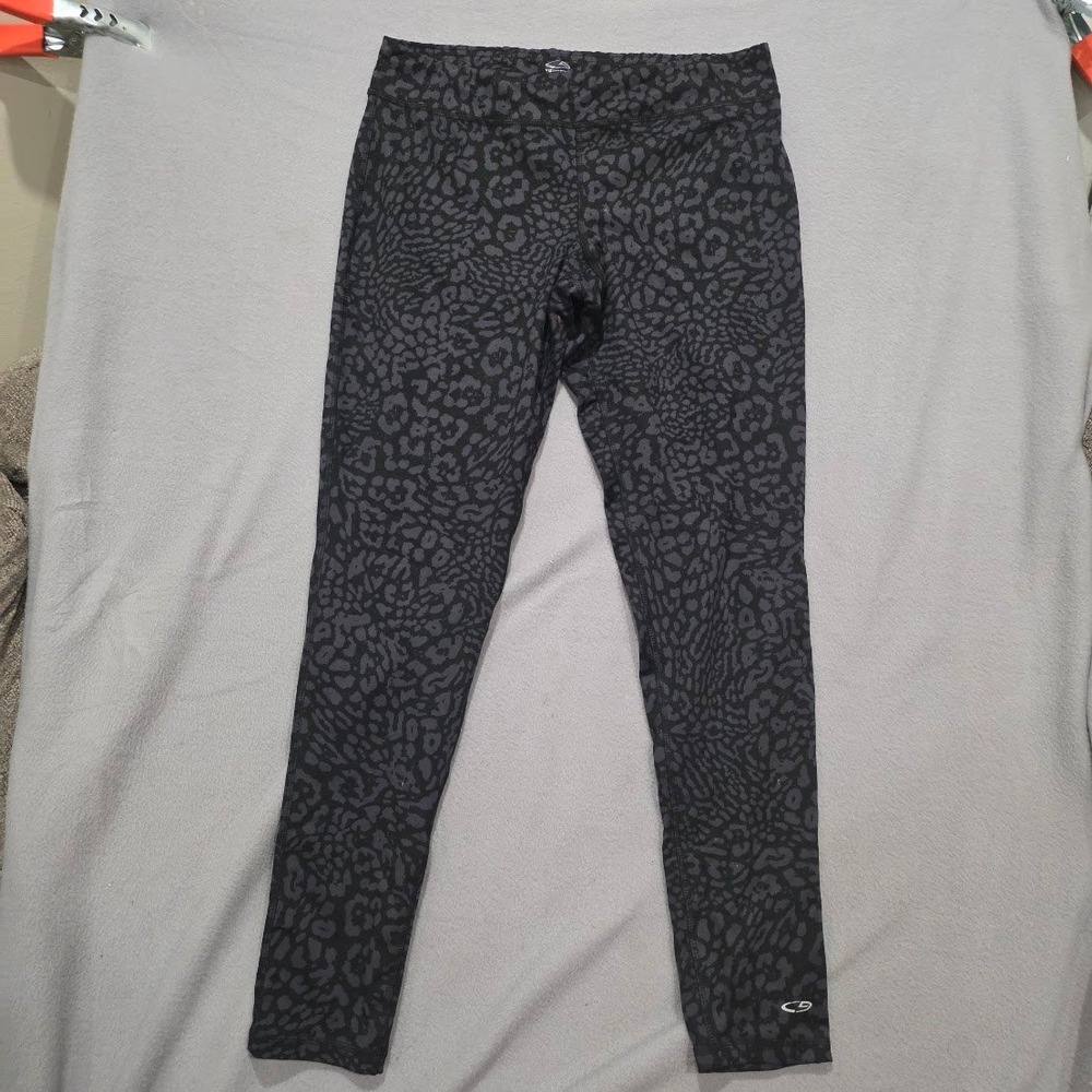 C9 Champion Duo Dry Womens Leopard Print Leggings Black Grey Activewear Large